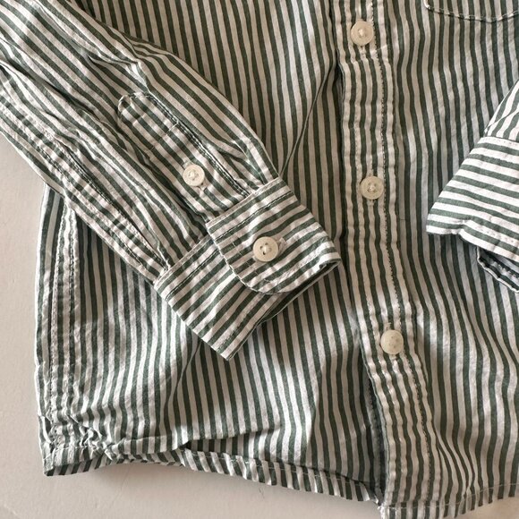 Janie & Jack Boys Green & White Striped Button-Down Shirt 18-24 Months - Picture 5 of 7